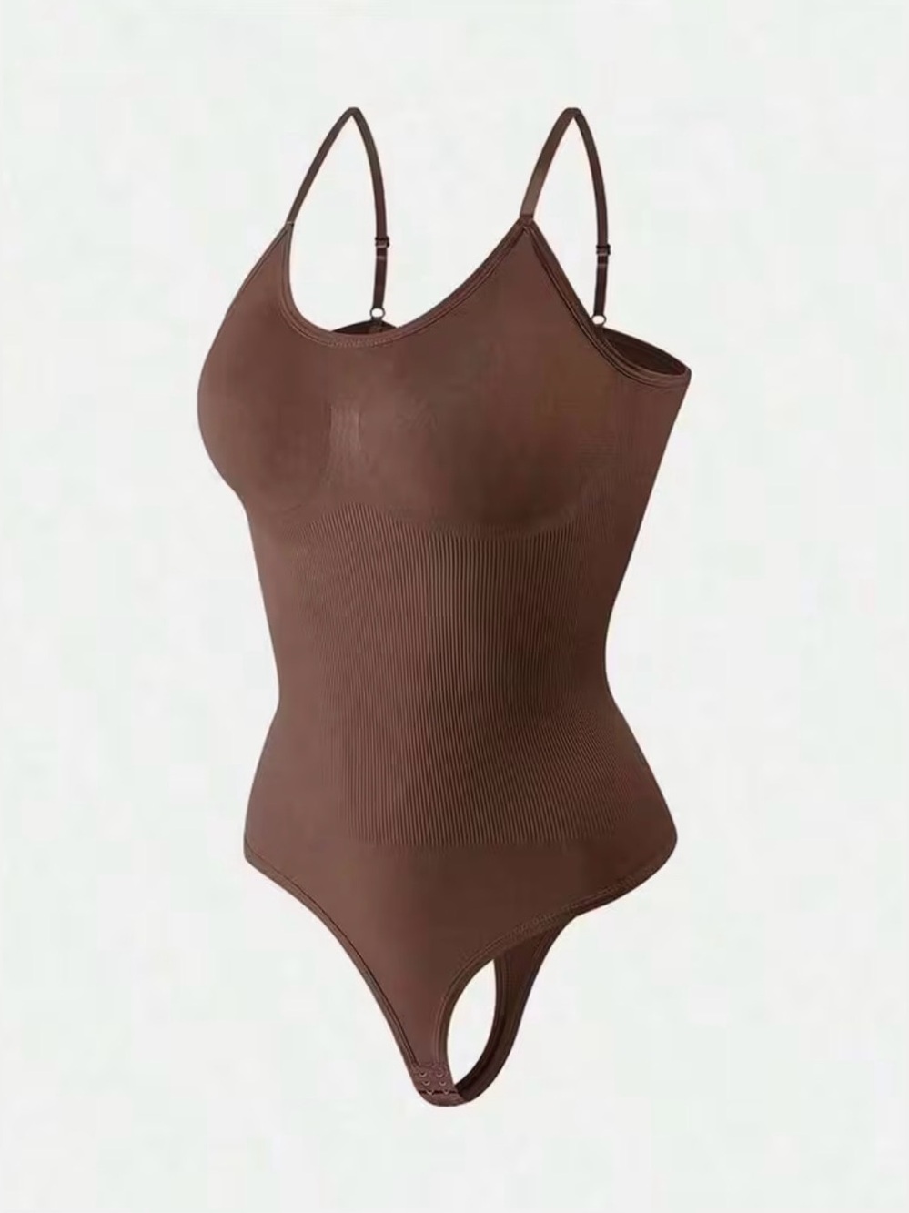 Women’s Shapewear Brown Seamless Ribbed One-Piece Waist Control Bodysuit Size S
